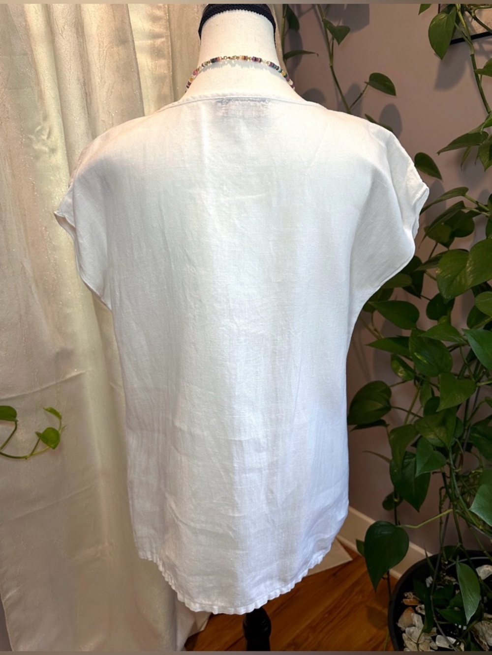 Fenini Cream/White Blouse with Short Sleeves Small 100% Linen - Picture 3 of 10